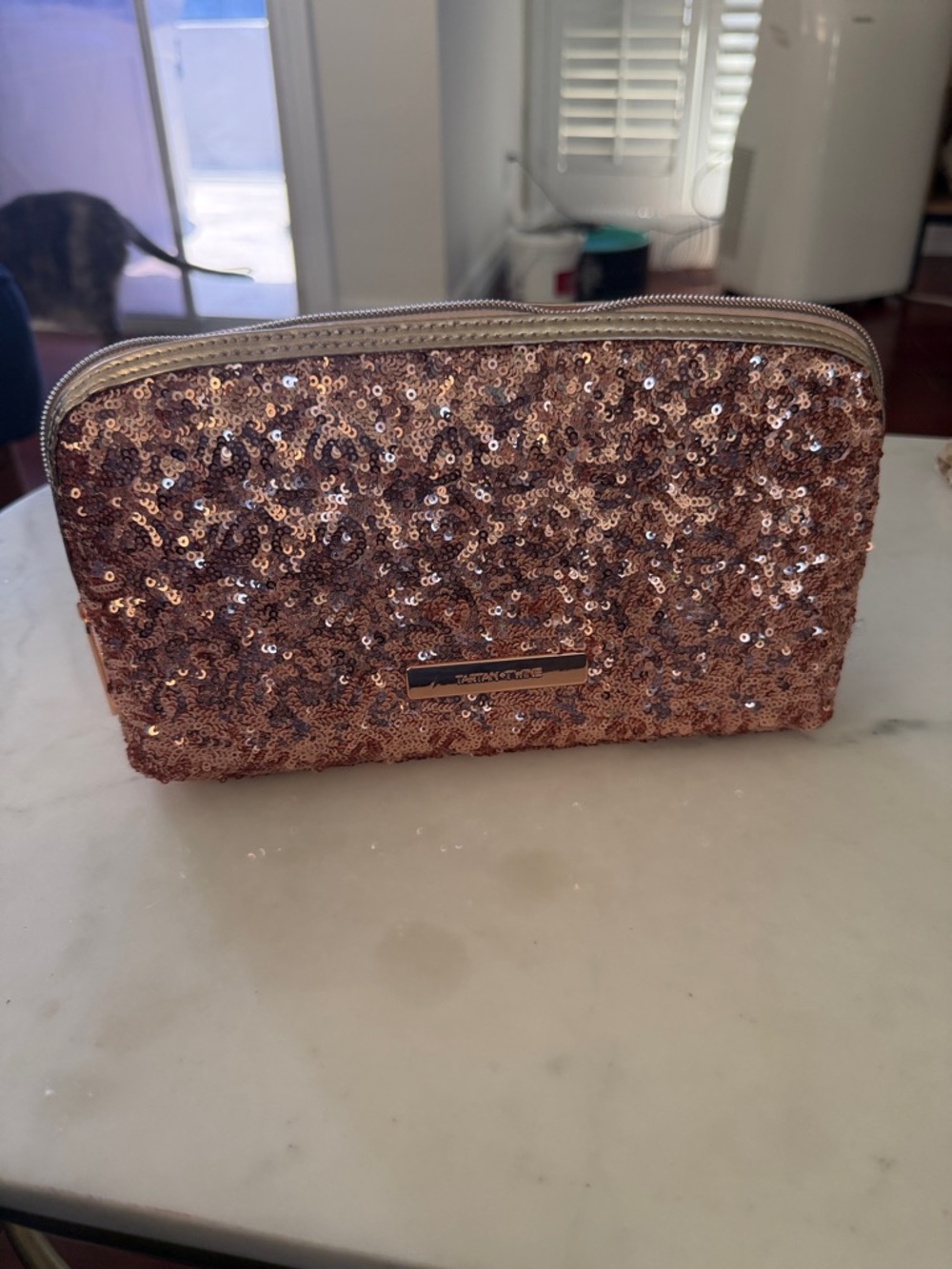 Tartan & Twine Sequined Rose Gold Cosmetic Pouch